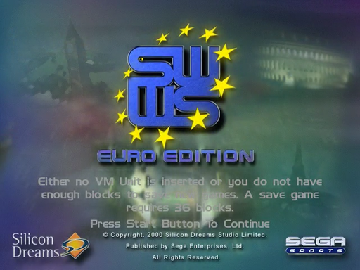 Sega Worldwide Soccer 2000 title screen for Sega Dreamcast